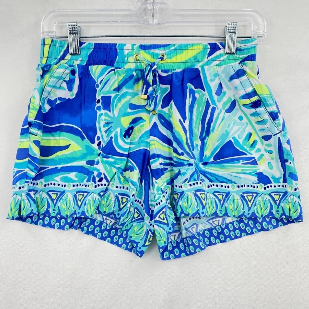 Lilly Pulitzer Womens Katia Shorts Blue High Tide Drawstring Rayon Resort H18